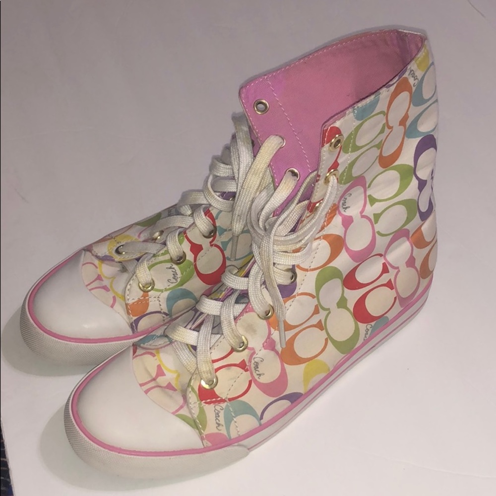 Multicolored high top chuck style coach shoes
